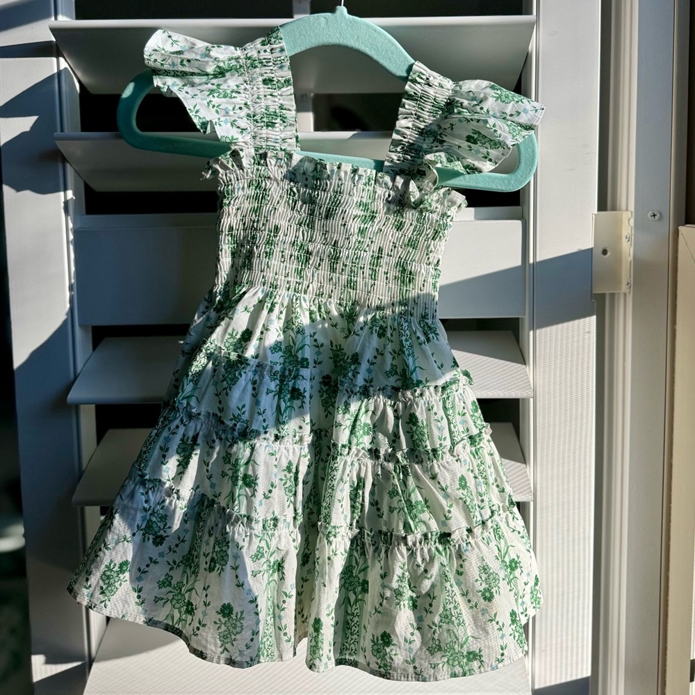 Hill House - The Tiny Ellie Nap Dress in Green Vine Stripe Cotton (12-18 months)